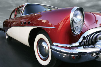 Glass Art Red Cadillac b&w