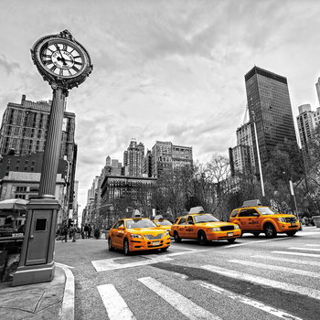Glass Art Yellow Taxi - b&w