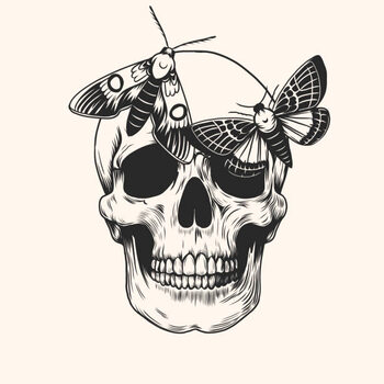 Μπλουζάκι Hand drawn human skull head butterfly