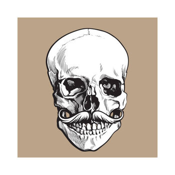 Sticker Hand drawn human skull with curled