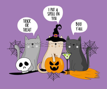 Sticker Hand drawn witch cats and speech