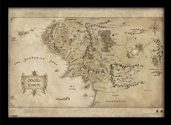 Uokvirjen plakat Hobbit - mapa Stredozeme