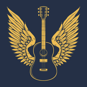 Sticker Illustration of winged rock guitar. Design