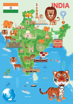 Autocolante India Cartoon Map