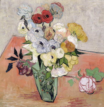 Sticker Japanese Vase with Roses and Anemones, 1890