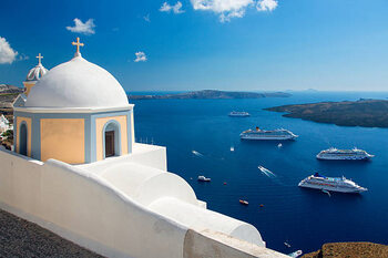 Juliste Greece, Santorini, Fira (Thera), church domes