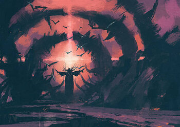 Juliste old wizard casting a spell in the wizarding lair