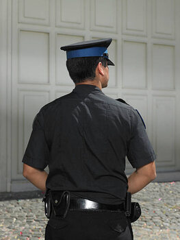 Juliste Policeman standing in street, rear view