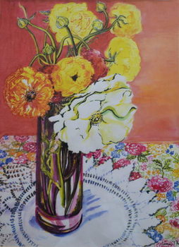 Juliste Ranunculus on a Lace Cloth,