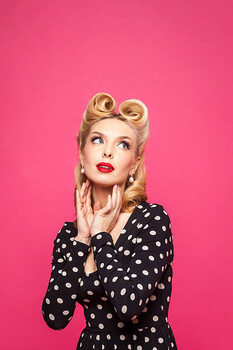 Juliste retro pin up girl on pink background