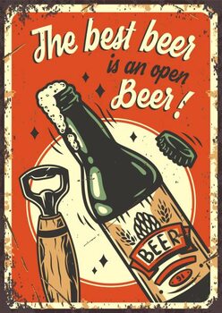 Juliste Retro poster with beer bottle and opener