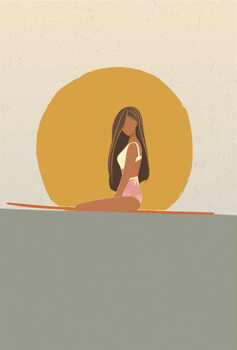 Juliste Surfer girl at sunset sitting on