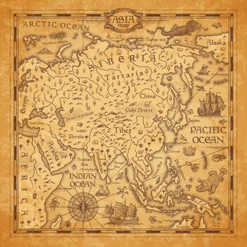 Juliste Vintage map of Asia, vector ancient parchment