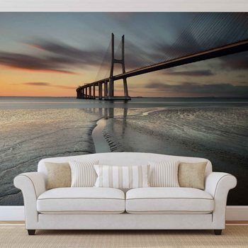 City Bridge Beach Sun Portugal Sunset Valokuvatapetti