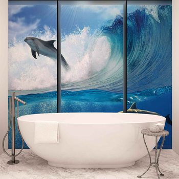 Dolphins Sea Wave Jump Valokuvatapetti