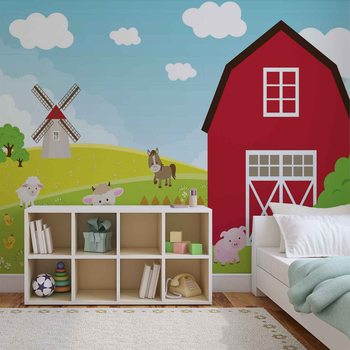 Farm Cartoon Boys Bedroom Valokuvatapetti