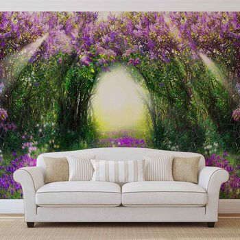 Flowers Purple Forest Light Beam Nature Valokuvatapetti