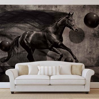 Horse Spheres Black 3D Valokuvatapetti