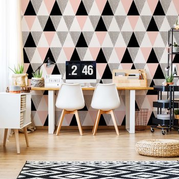Modern Pink And Black Geometric Triangle Pattern Valokuvatapetti