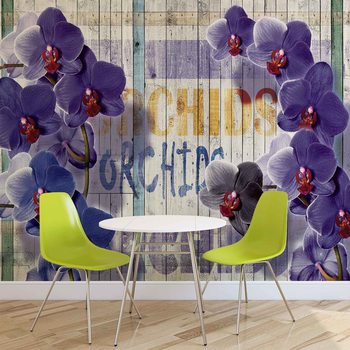 Orchids Flowers Wooden Planks Valokuvatapetti