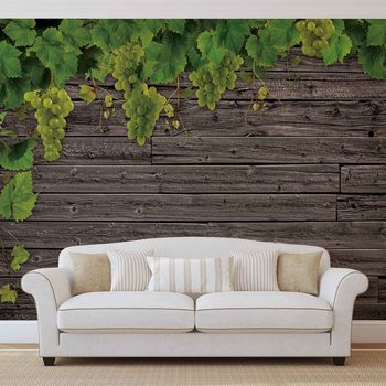Wooden Wall Grapes Valokuvatapetti