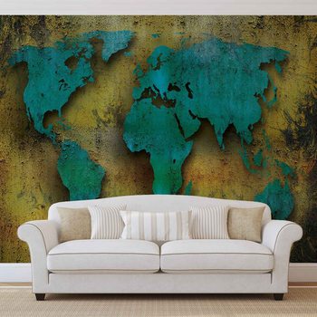 World Map On Wood Valokuvatapetti