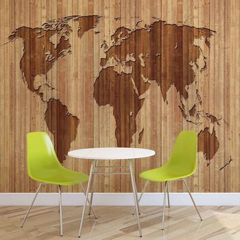 World Map Wood Valokuvatapetti