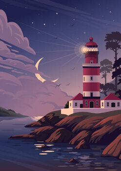 Naljepnica Lighthouse - vector landscape. Sea landscape