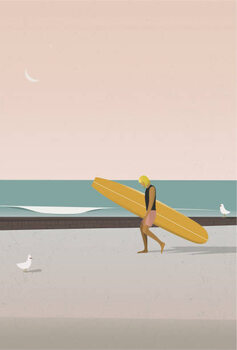 Наклейка Longboard surfer walking on the beach