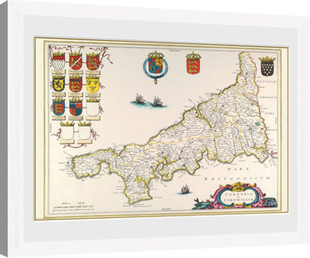 Framed Poster Maps - Cornwall (White)