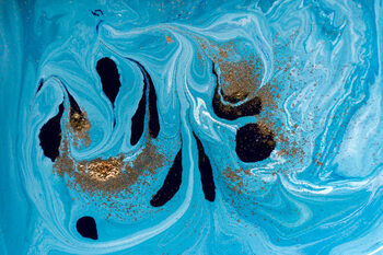 Μπλουζάκι Marbled blue and golden abstract background.