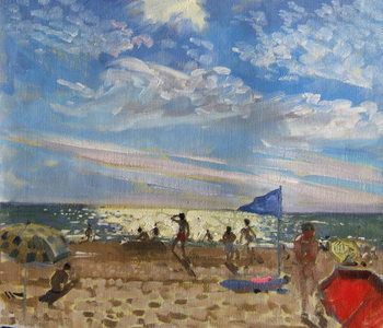 Fine Art Print Blue flag and red sun shade, Montalivet