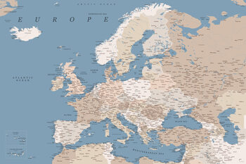 Mapa Detailed map of Europe in blue and taupe