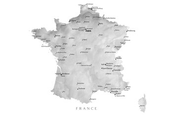 Kartta Map of France in gray watercolor