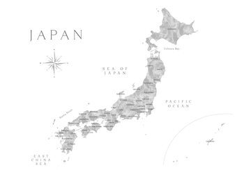 Kartta Map of Japan in gray watercolor