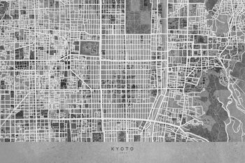 Kartta Map of Kyoto, Japan, in gray vintage style