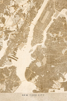 Kartta Map of New York City in sepia vintage style