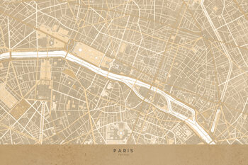 Kartta Map of Paris in sepia vintage style