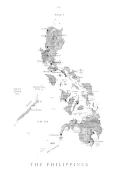 Kartta Map of the Philippines in gray watercolor