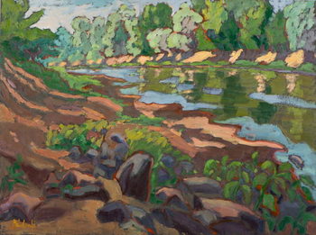 Fine Art Print On the Shady Side of River Koros  oil on board