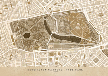Kartta Sepia vintage map of Kensington Garden London