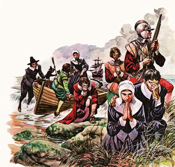 Reprodução do quadro The Pilgrim Fathers land in America