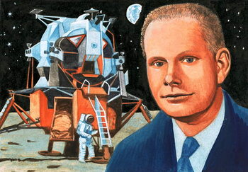 Fine Art Print Unidentified American astronaut and moon lander
