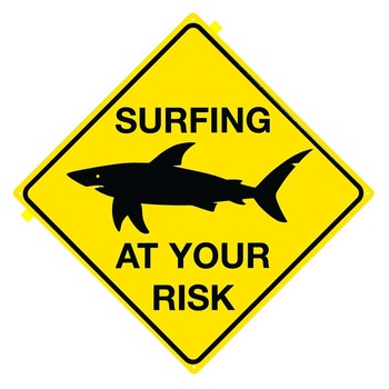Metal sign Shark - Surfing at your risk