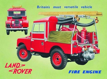 Metallikyltti Land Rover fire engine