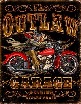 Metallikyltti Outlaw Garage Bikes