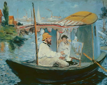 Принти на полотні Monet in his Floating Studio, 1874