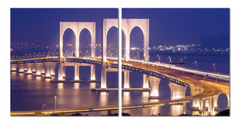 Brooklyn Bridge at night Mounted Art Print