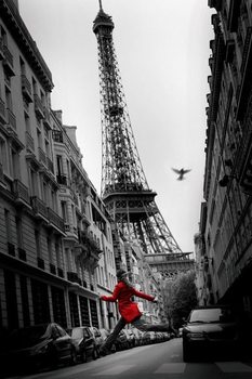 Πλαισιωμένη αφίσα Paris - red coat