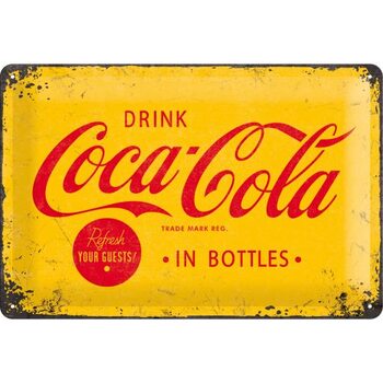 Placa metálica Coca-Cola - Logo Yellow